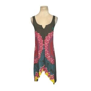 Desigual Green and Pink Asymmetrical Tunic Dress size Medium